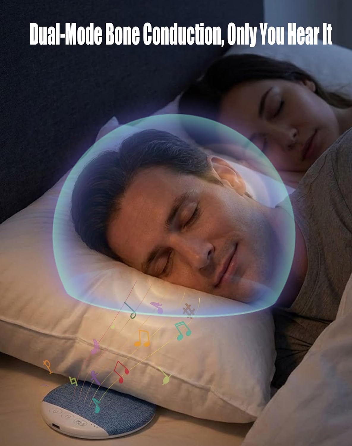 Bluetooth Pillow Speaker for Sleeping - Ultra-Thin Bone Conduction Under Pillow Speaker with White Noise & Hi-Fi Sound, 30/60/90min Auto-Off Timer, Type-C Rechargeable Private Sleep Headphone (1pc)