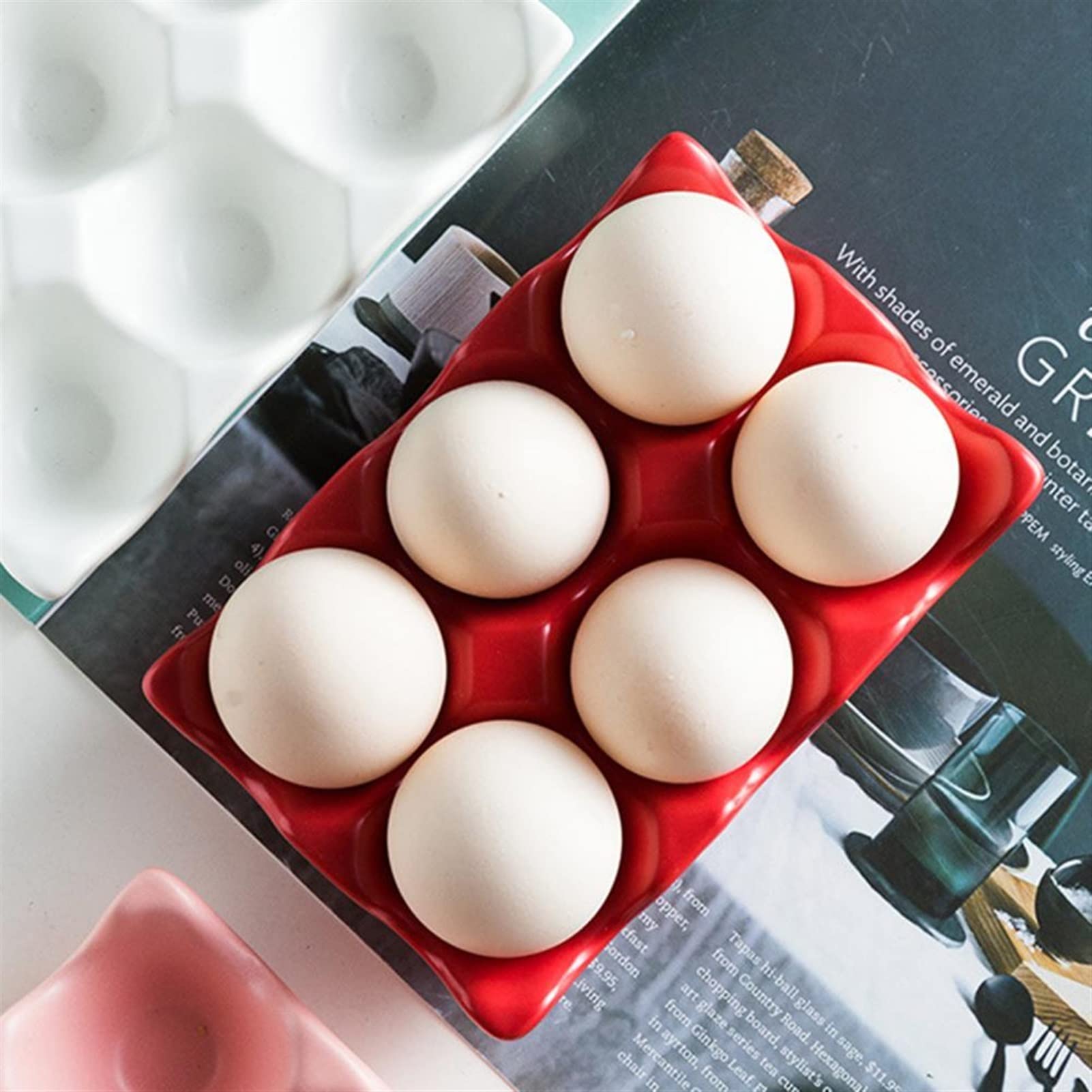 Bandejas para Servir Almacenamiento de Huevos Útil Portahuevos de cerámica Que Ahorra Espacio Fácil de Limpiar Portahuevos Rectángulo Rectángulo Útil Bandeja para Huevos (Rojo)