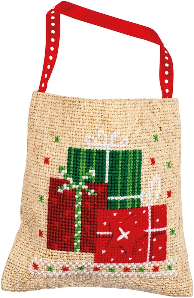 Vervaco Counted Cross Stitch Gift Bags Kit 3.6"X3.6" 3/Pkg-Christmas Figures (18 Count) -V0196966