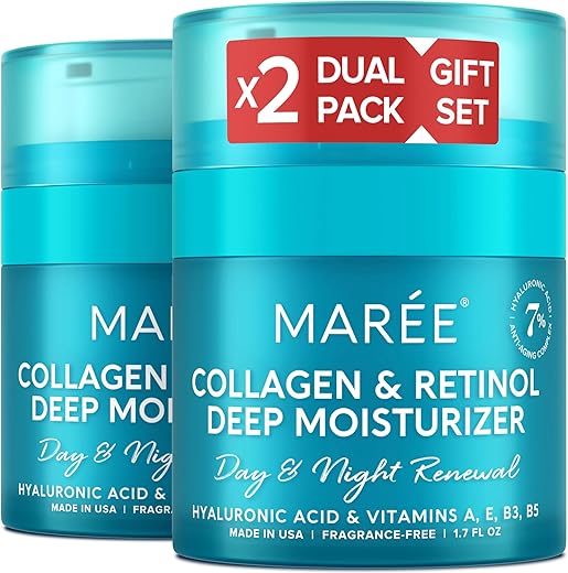 MAREE Face Moisturizer Collagen Cream for Face 2 Pack – Hyaluronic Acid & Retinol – Anti-Aging Wrinkle Creams – Crema...