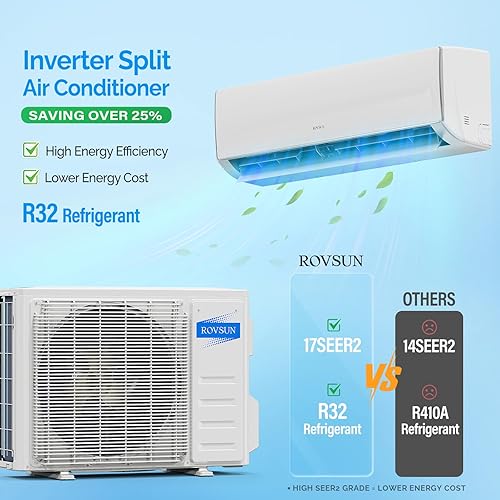 Miniatura 10 de ROVSUN Aire acondicionado y calentador mini split habilitado para Wifi de 11000BTU, 17 SEER2 115V inversor de pared sin conductos, unidad de CA con