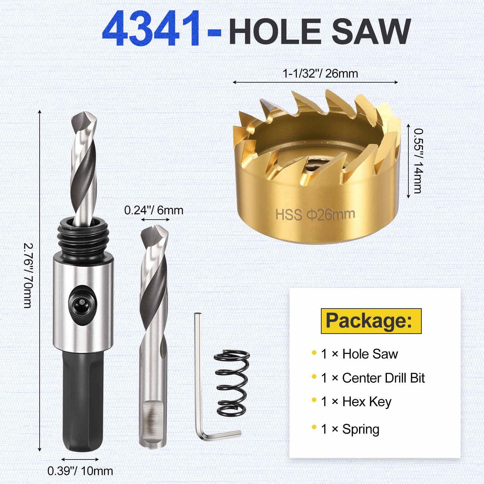 DTGN 1-1/32" Hole Saw 4341 High Speed Steel - 26mm Hole Cutter - Good for Thin Metal/PVC/Acrylic/Plastic/Wood Board - Gold - Image 2