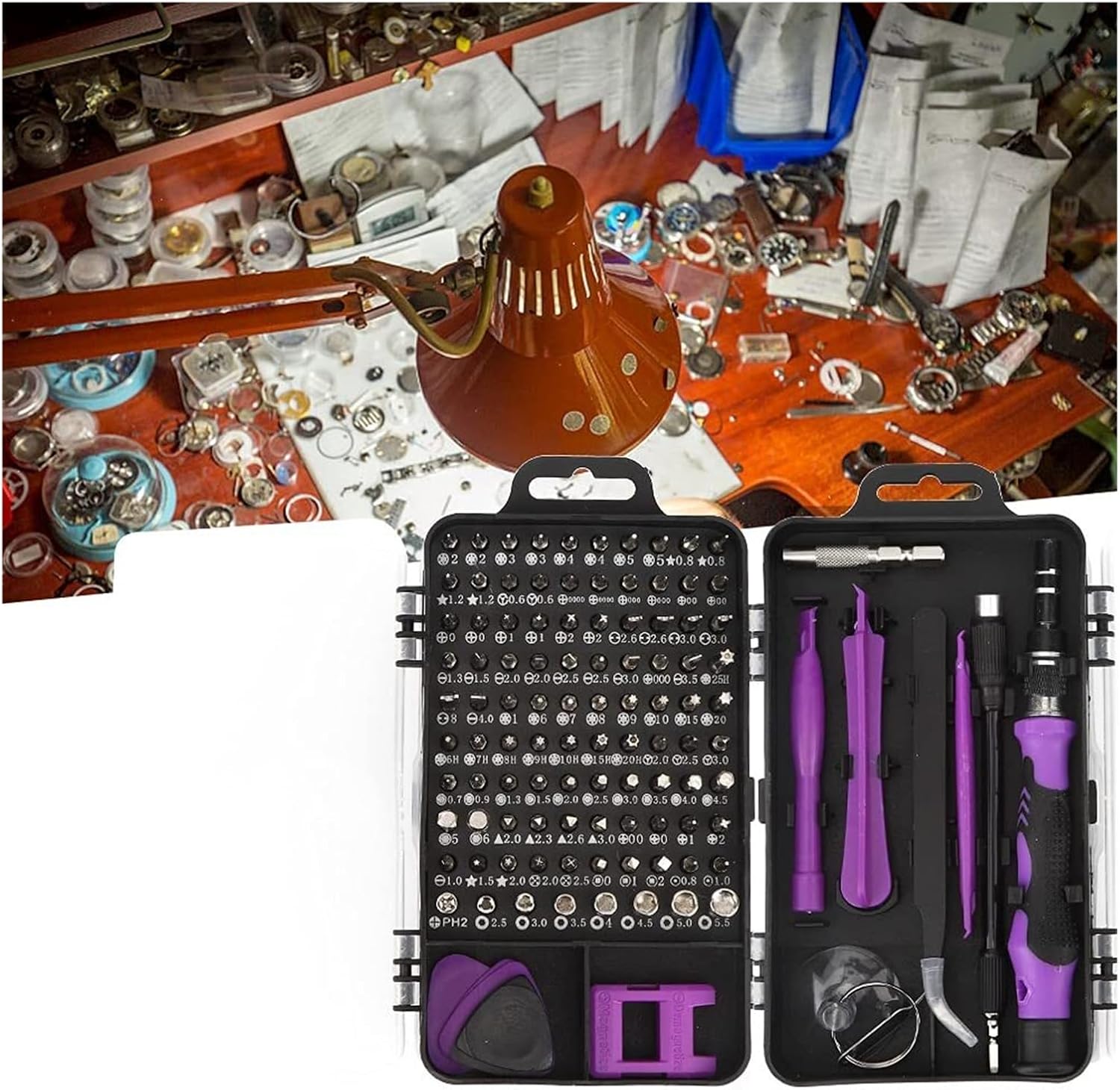 Compact 115-in-1 Screwdriver Set – Durable Case, 98 Bits + Accessories(Purple)
