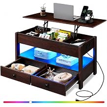 WLIVE Lift Top Coffee Table with LED and 2 Drawers, Espresso