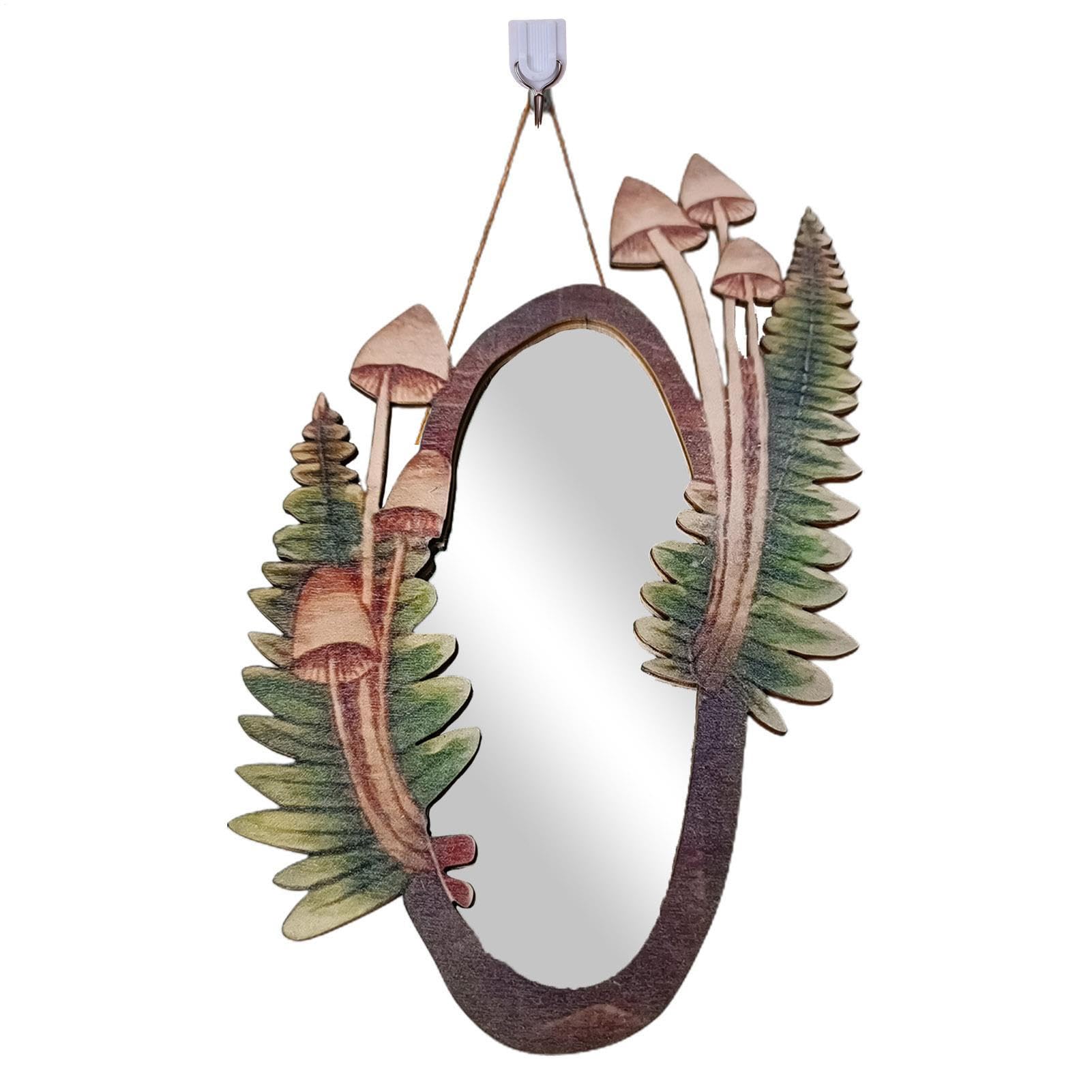 Miroir en bois de forêt et champignons pour une entrée style vintage nature