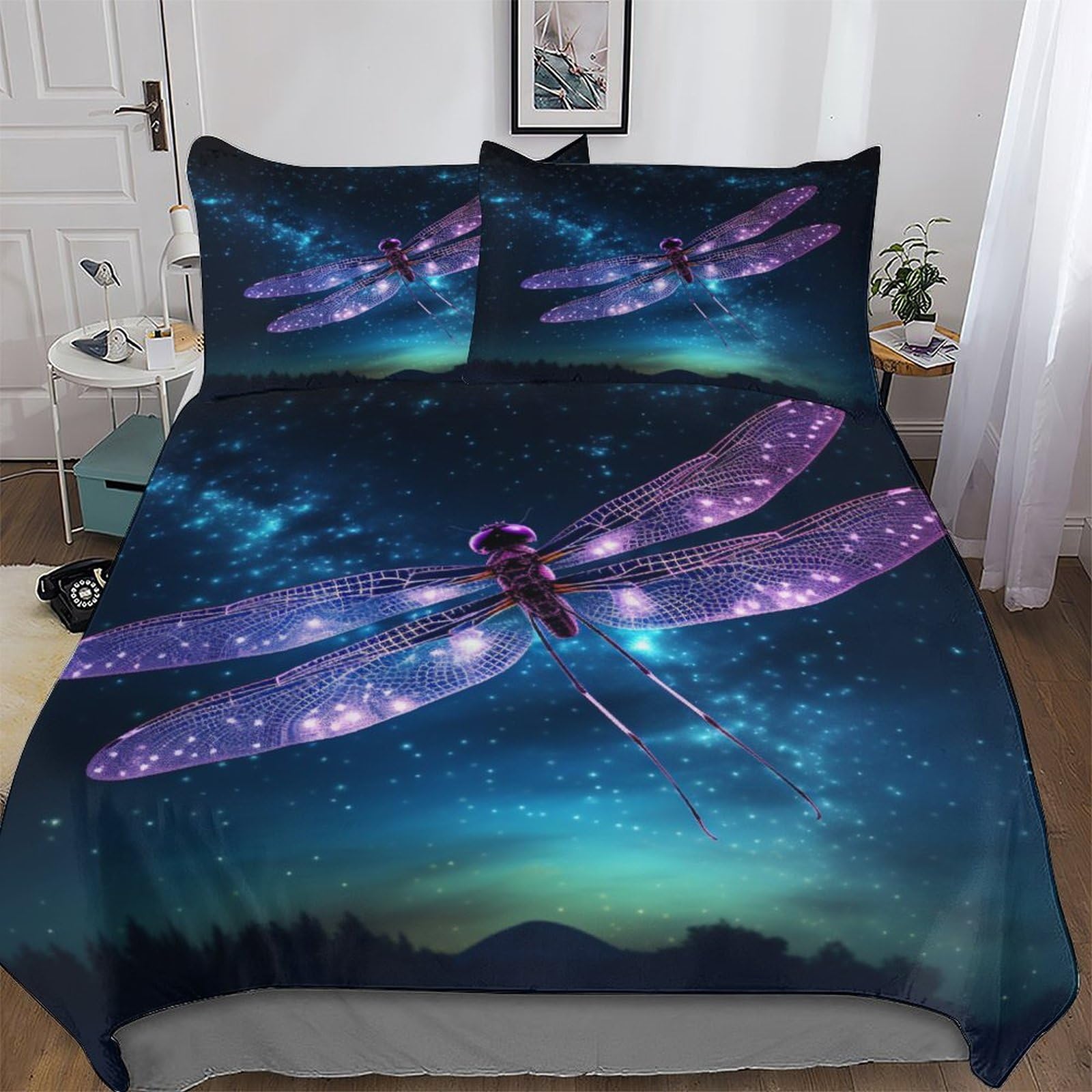 Dragonfly Bedding Set Duvet Cover with Pillowcase Soft Microfiber Comforter Cover 2PCs For Boys, Girls And Teenagers Single(135x200cm)
