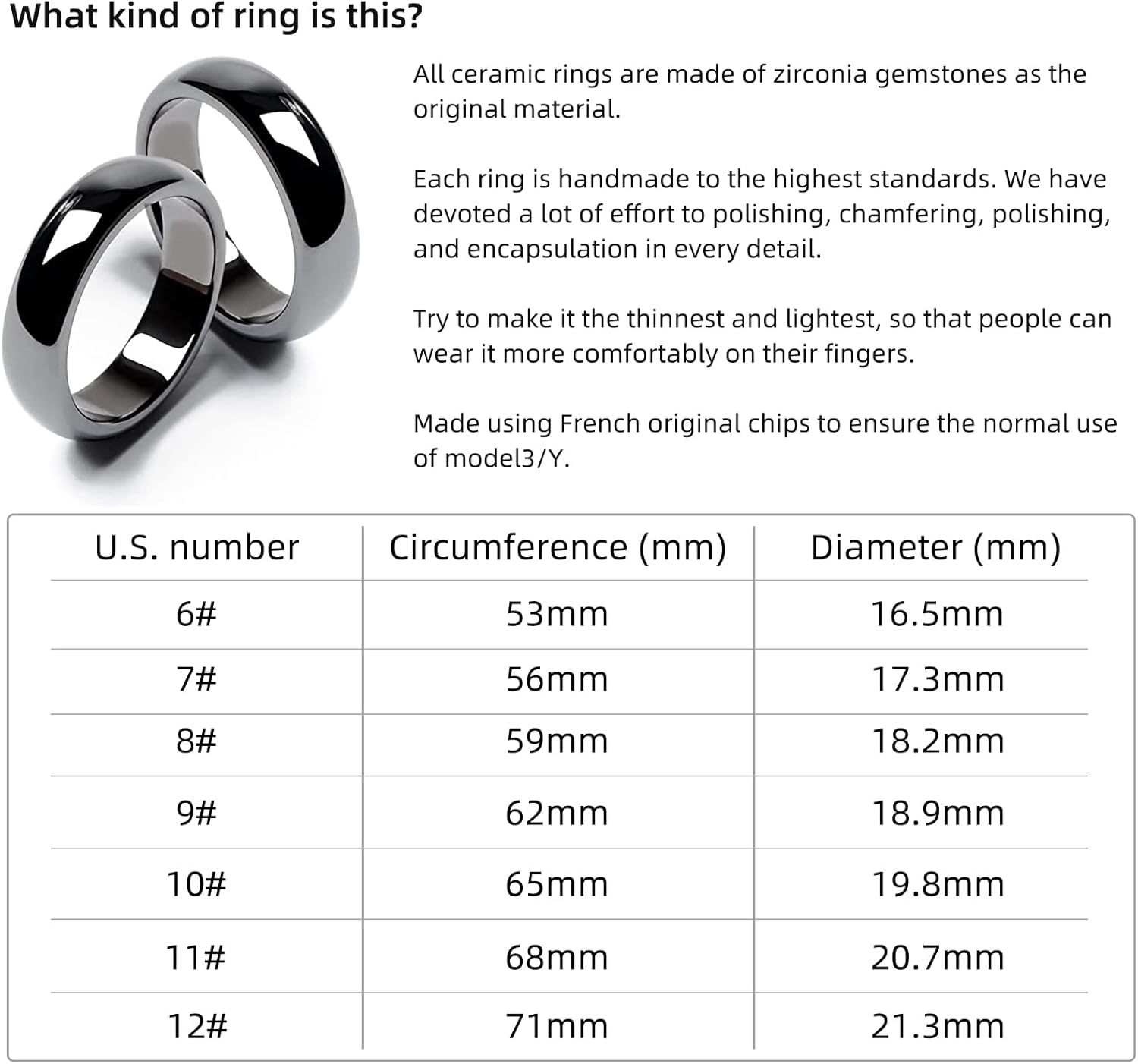 Smart Model 3 Ring for Tesla Model 3/Y Accessories Key Fob Card,Full Ceramic Waterproof RFID Ring
