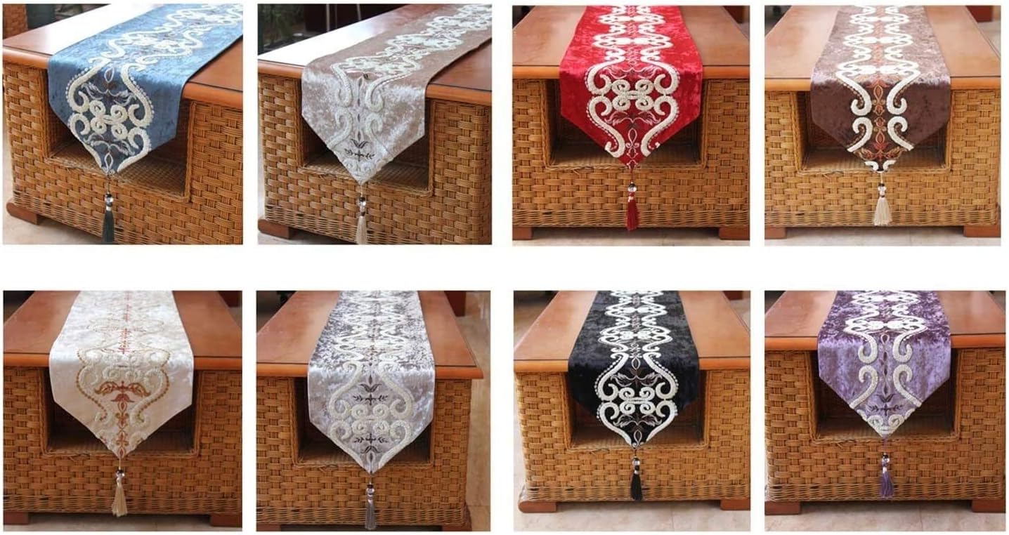 Home Kitchen Table Runners Velvet Table Runner with Tassels Chenille Sparkle Velvet Look with Tassels for Family Dinners Or Gatherings Indoor Or Outdoor Gourmet Dres (Purple 33*210cm)