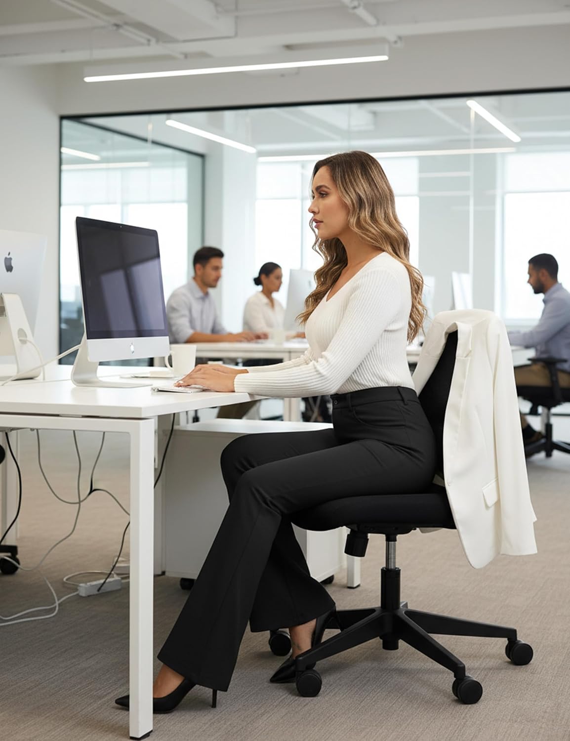 Foucome Women's Bootcut Dress Pants Business Casual Flare Work Pants Stretchy Office Slacks with Pockets - Image 3