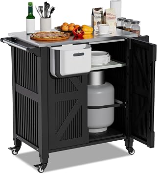 Spurgehom Outdoor Grill Cart with Storage,Movable Grill Table