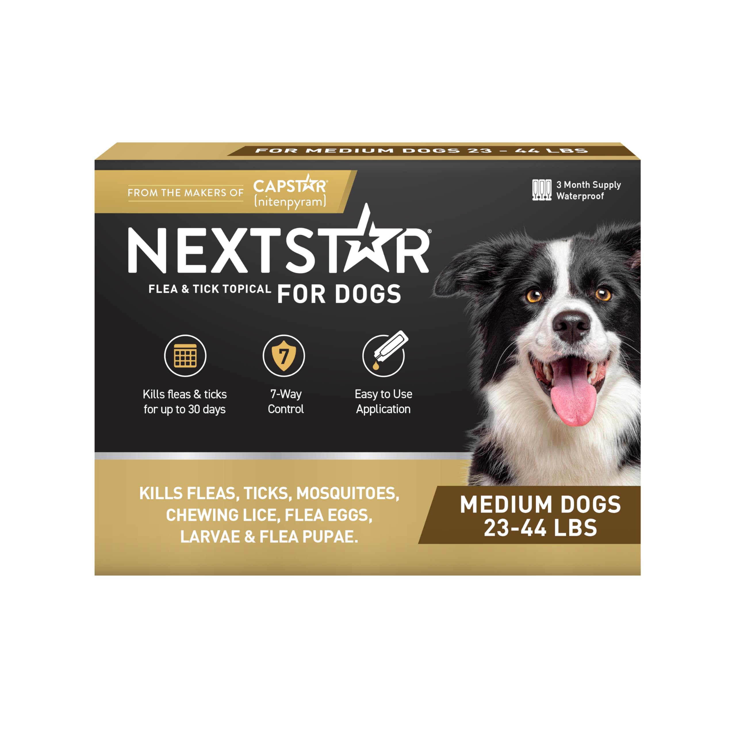 NEXTSTAR Flea and Tick Prevention for Dogs, Repellent, and Control, Fast Acting Waterproof Topical Drops. Medium Dog Tick & Flea Repellent, 3 Month Dose