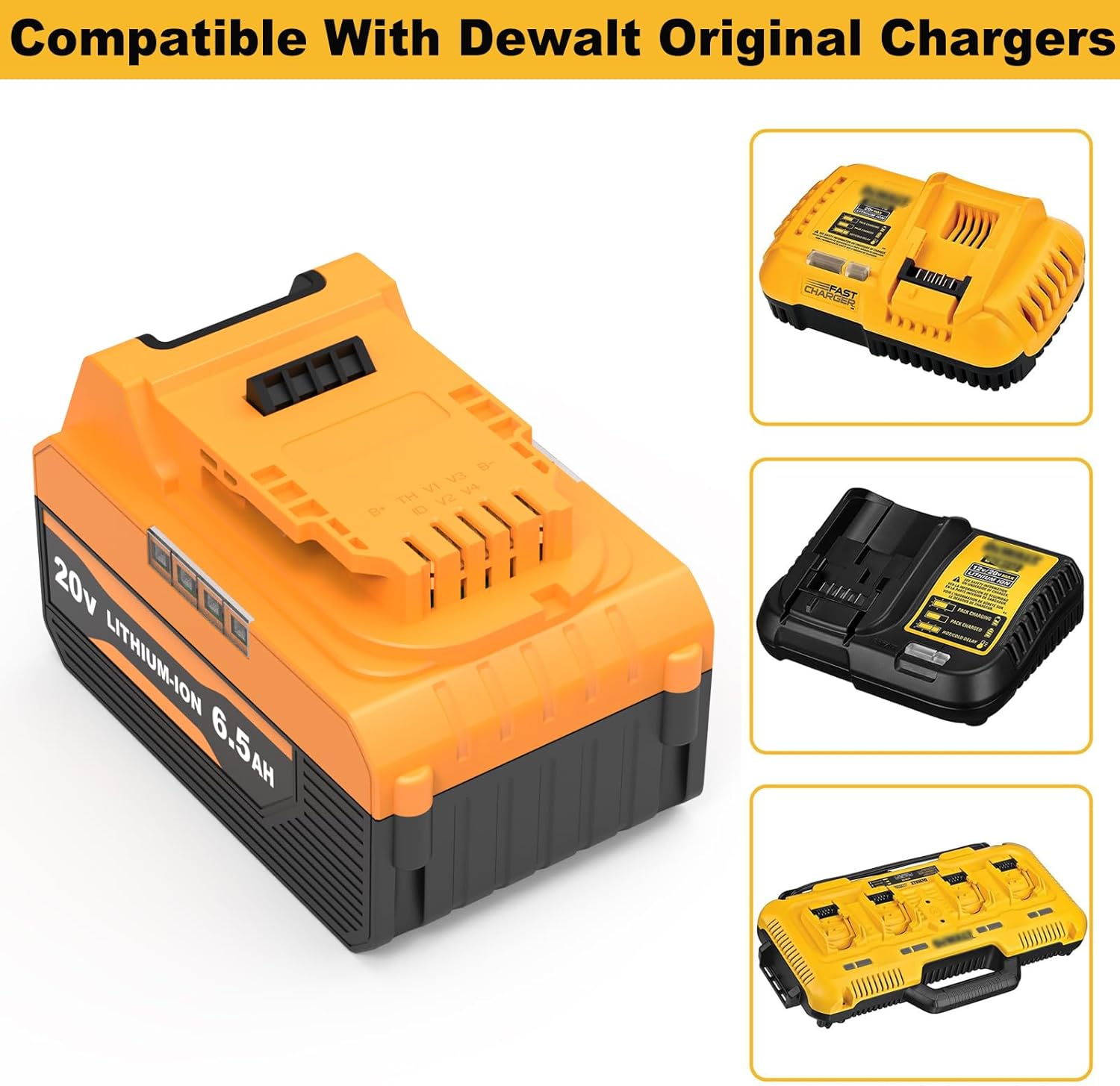 6.5AH Replacement for Dewalt 20V Battery DCB200 DCB203 DCB204 DCB206 DCB208 DCB207 Compatible with Dewalt 20 Volt Cordless Power Tools Lithium Ion Batteries (4 Pack)