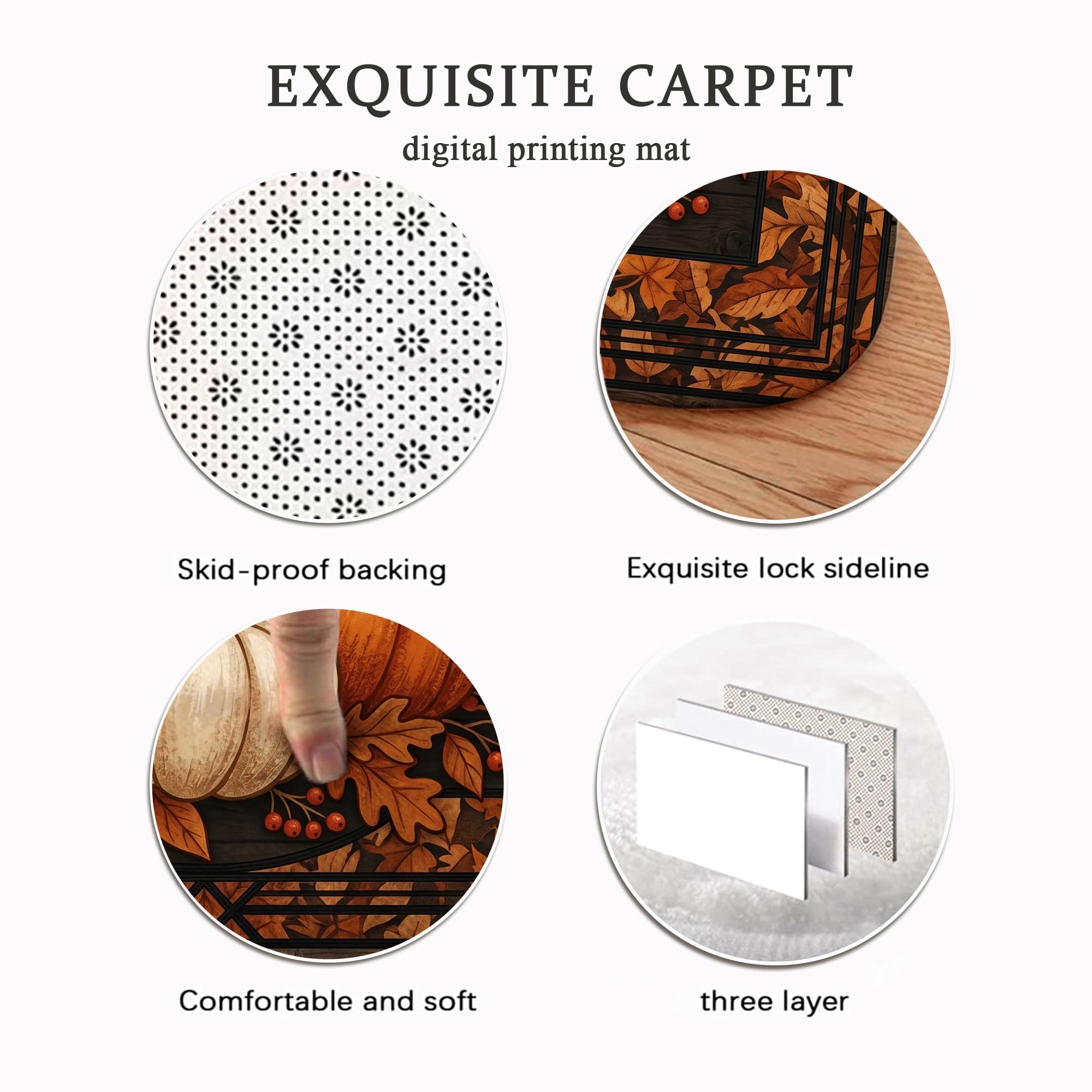 Alfombra rústica tradicional con diseño de calabazas, hojas, pájaros, otoño, naranja, antideslizante, suave, rectangular, resistente a las manchas, para sala de estar, dormitorio, aula, decoración de