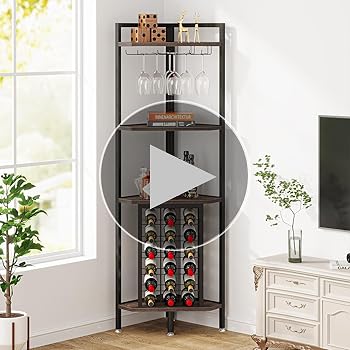 Tribesigns Large Corner Wine Rack, 5-Tier L Shaped Industrial Freestanding Floor Bar Cabinets For Liquor And Glasses Storage, Wooden Wine Bottle Holder Shelf For Home Kitchen (Grey