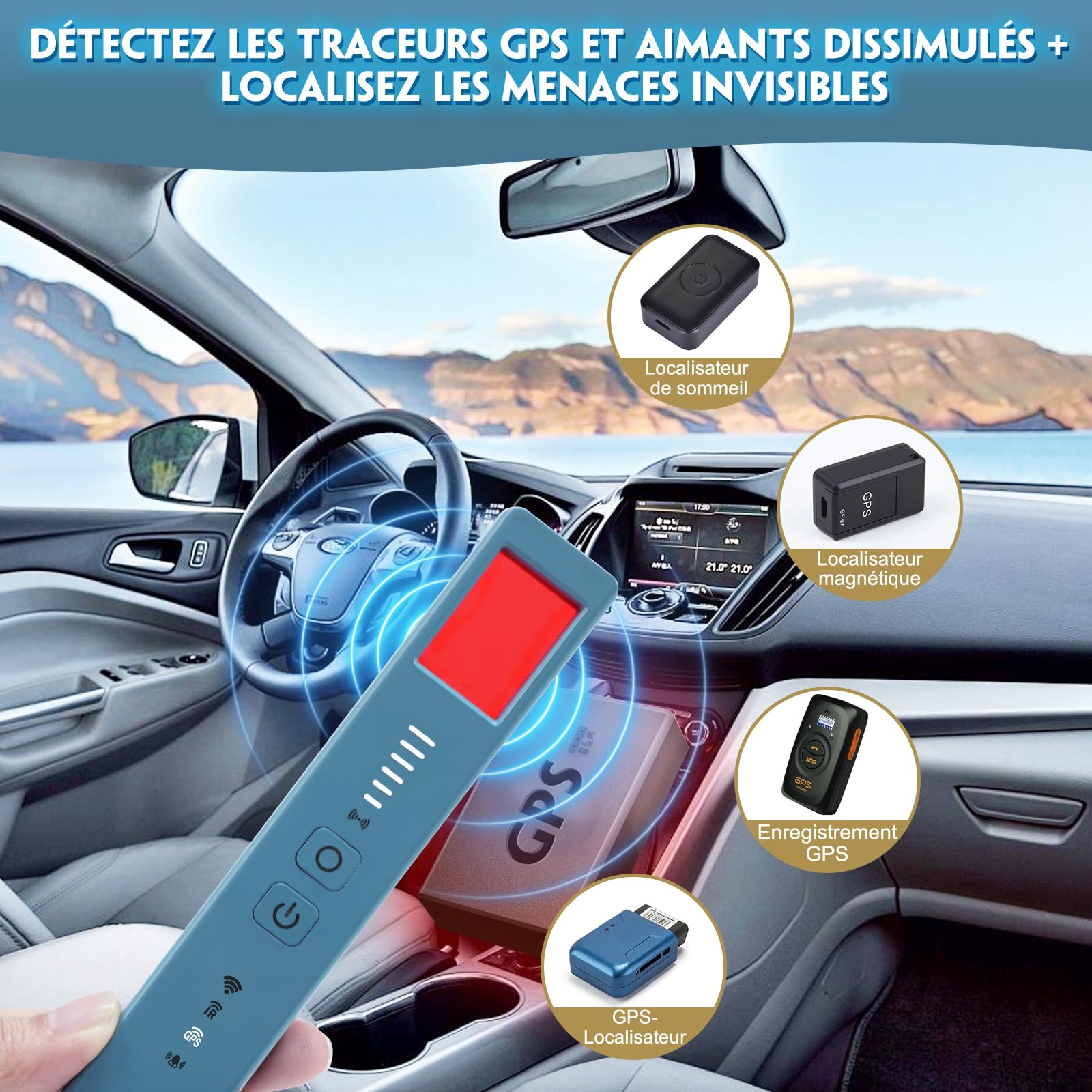 Détecteur de Caméra Cachée et Micro Espion – 5 en 1 avec Détection RF, 6 Niveaux de Sensibilité, Alarme Anti-Traceur GPS – pour Maison, Bureau, Hôtel, Voyages