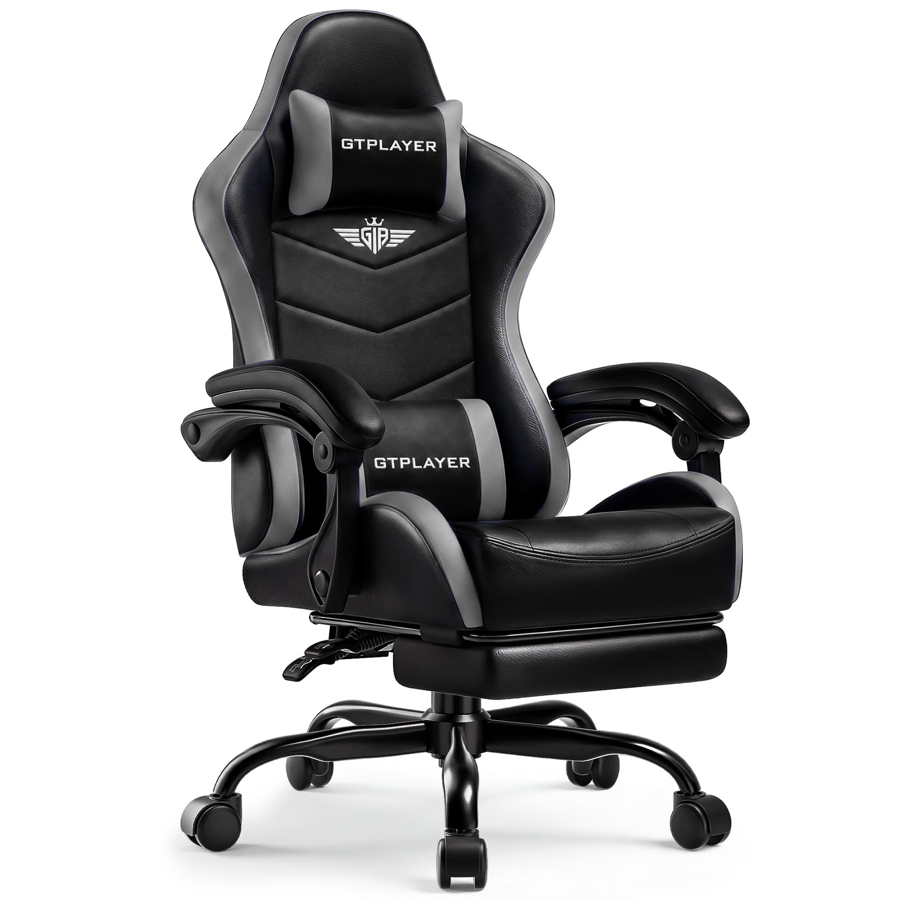 GTPLAYER Gaming Chair for Adults, Computer Chair with Footrest, Gray
