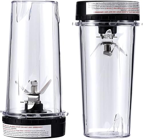 Miniatura 4 de Piezas de repuesto para licuadora compatibles con Nutri Ninja, cuchilla extractora de 5 aletas, 2 vasos de 16 onzas con tapas para llevar, 3