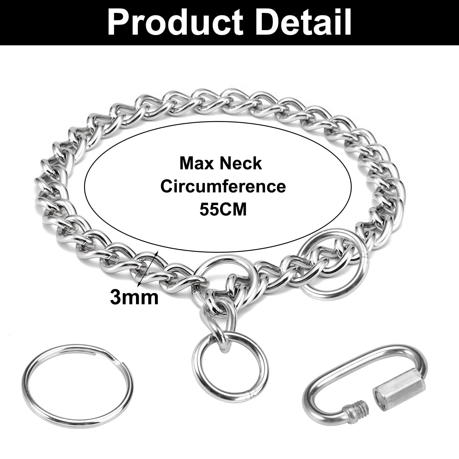 55cm Stainless Steel Choke Chain For Dogs,Adjustable Slip Collar For Medium & Large Dogs - Image 2