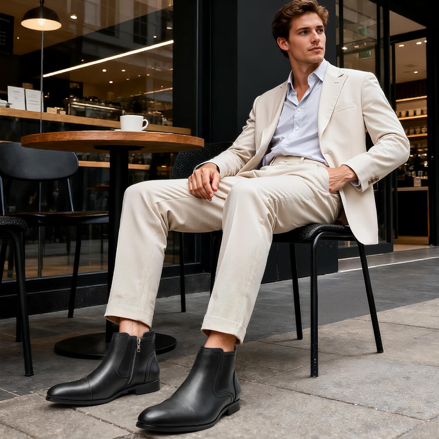 Chelsea Boots Men Dress Boots with Zipper Casual Men's Leather Chelsea Ankle Boots - Image 2