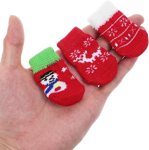 Miniatura 4 de POPETPOP 4 juegos de calcetines de algodón antideslizantes con patrón de Navidad aleatorio, 1.2x3.0x1.4 in