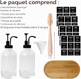 Distributeur Sirop pour Café, Set de 2 Bouteilles en Verre avec Pompes 500 ML pour Bar à Café - Inclus Étiquettes, Entonnoir, Plateau et Accessoires de Nettoyage - 6