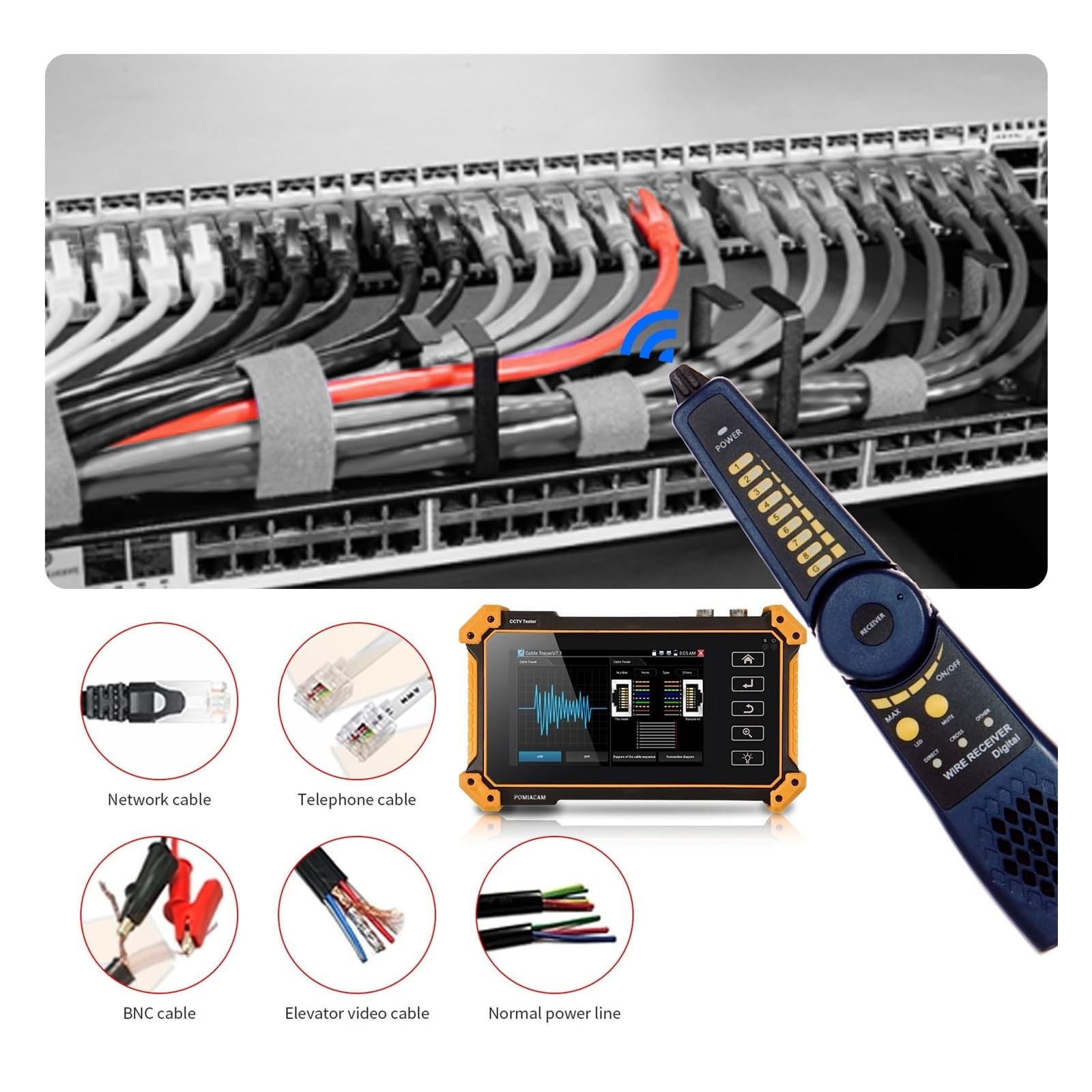 Tester CCTV, Profesjonalny Tester IPC-52RC Plus Tester CCTV 5 Cali 6 W 1 Pełny 8MP IP CVI TVI AHD SDI Analogowy Z Wejściem Kabla Tracer 4k,Lekki