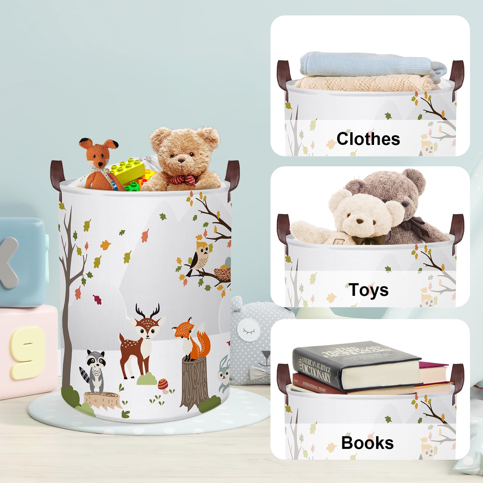 Clastyle Panier à Linge 63L Animaux De La Forêt - Grand Rangement Jouets Enfant