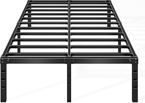 Marco de cama de metal de 18 pulgadas, no necesita somier, espacio de almacenamiento debajo de la cama, base de marco resistente, antideslizante,