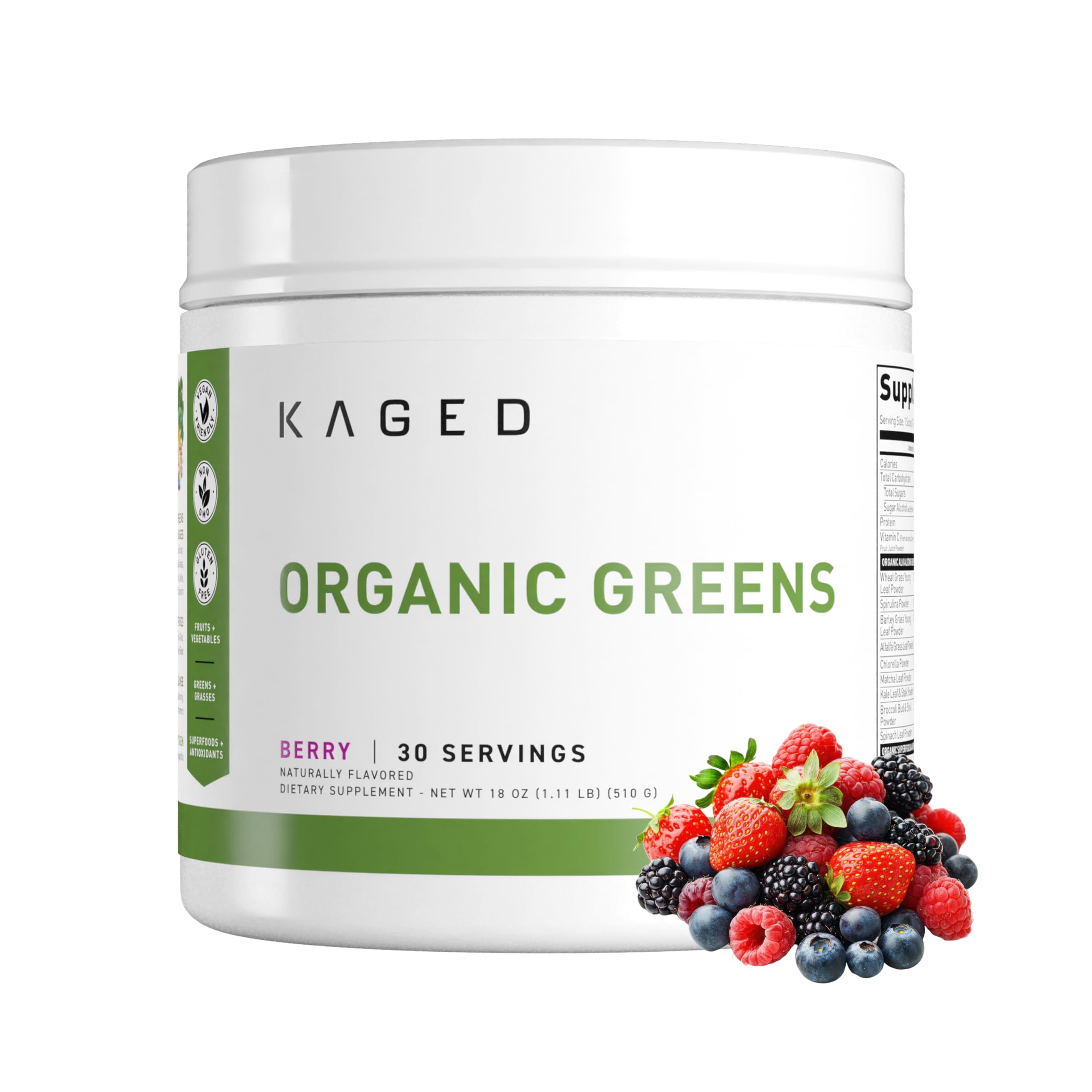 Kaged Muscle Outlive 100 Organic Superfoods and Greens Powder with Apple Cider Vinegar, Antioxidants, Adaptogen, Prebiotics,(Berry, 30 Servings)