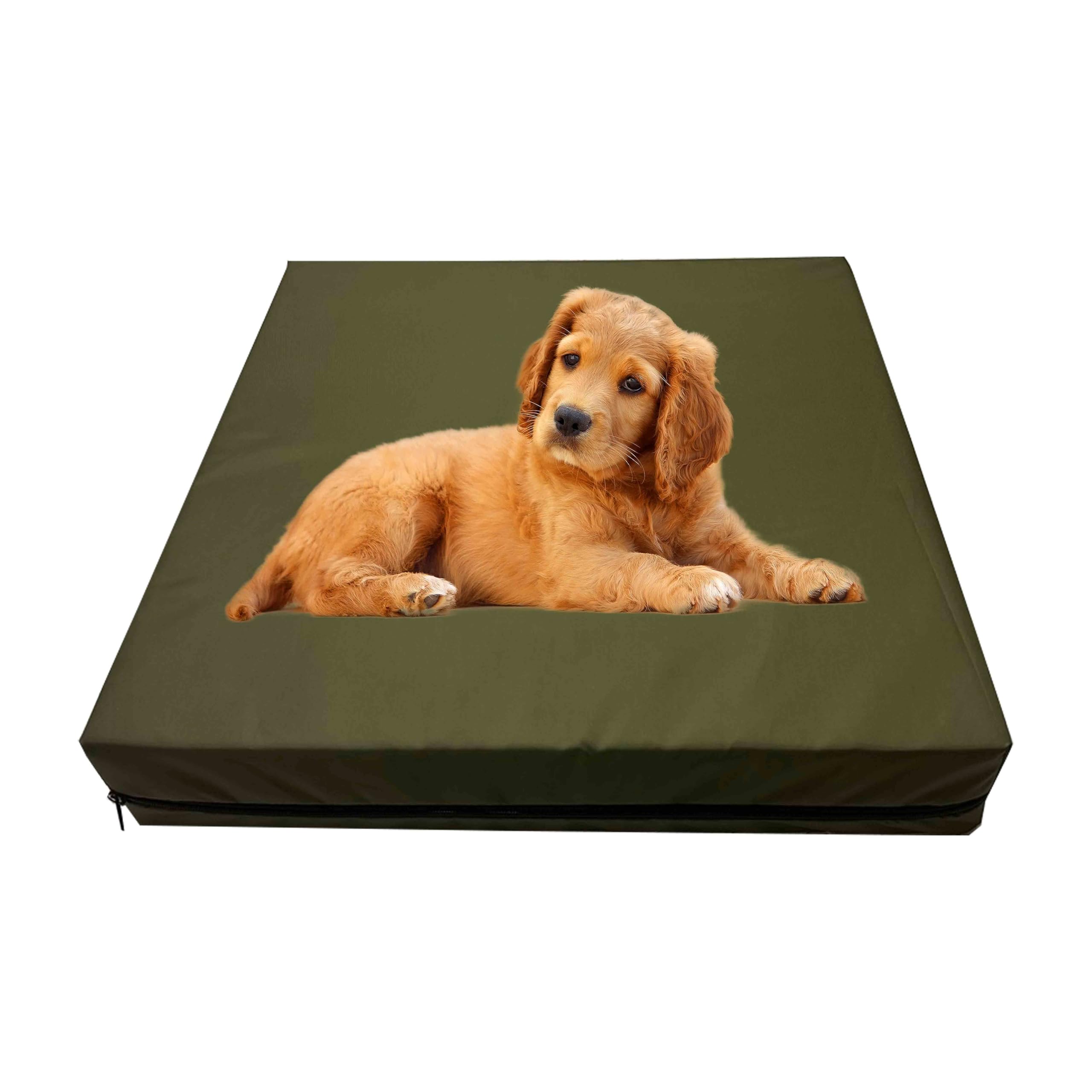 GRIZZLY FOAM Waterproof Dog Bed Cushion and Mattress for Indoor and Outdoor Use with Washable & Removable Zipped Cover and Custom (Khaki, 108x72x5cm)