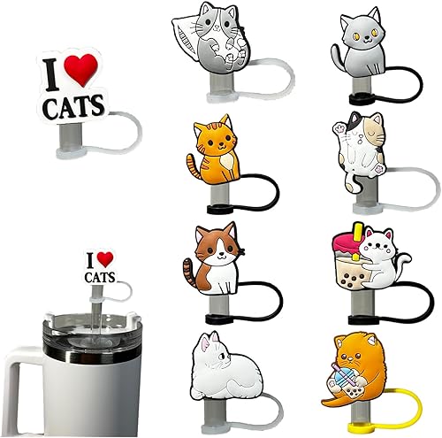 9 tapas de popote para vasos Stanley de 30 y 40 onzas, 0.4 pulgadas de ancho, bonitas puntas de silicona para cubrir popotes de silicona compatibles