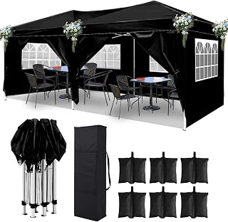 10x20 Black Pop Up Canopy Outdoor Party Tent with 6 Sidewalls, Wedding Party Tent Outdoor Waterproof UV50 Canopy Event Shelter Tents for Parties, 6 pcs Weight Bag,Carry Bag