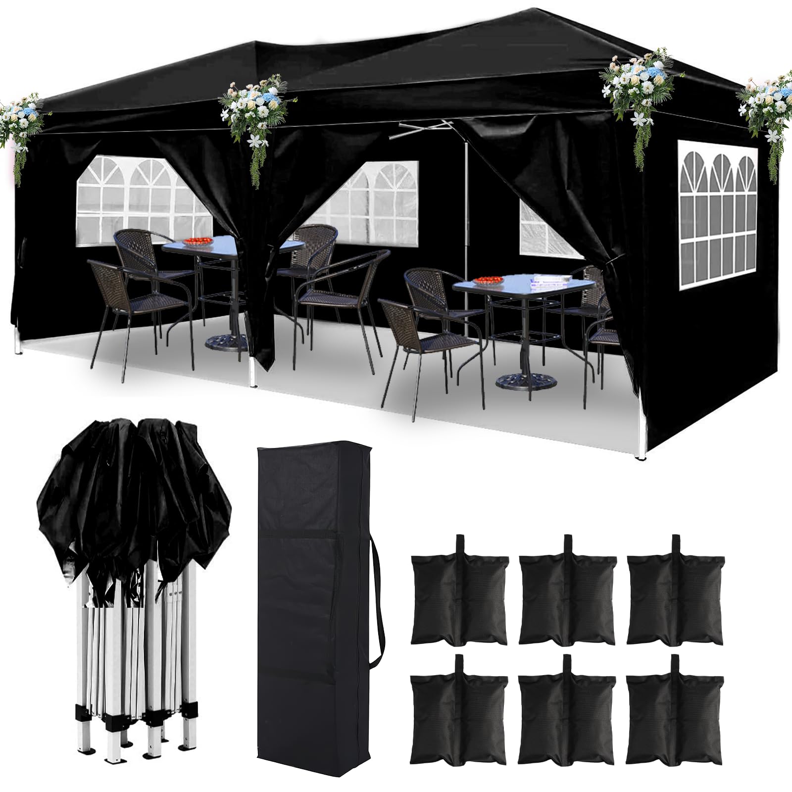 10x20 Black Pop Up Canopy Outdoor Party Tent