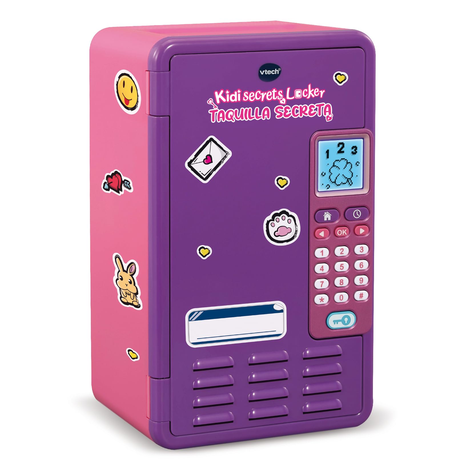 VTech - KidiSecrets Locker Taquilla Secreta, Caja Fuerte con código Secreto, Joyero niños, Personalizable, Pantalla LCD, Música, Alarma, Juguetes Electrónicos, Color Morado, Versión ESP