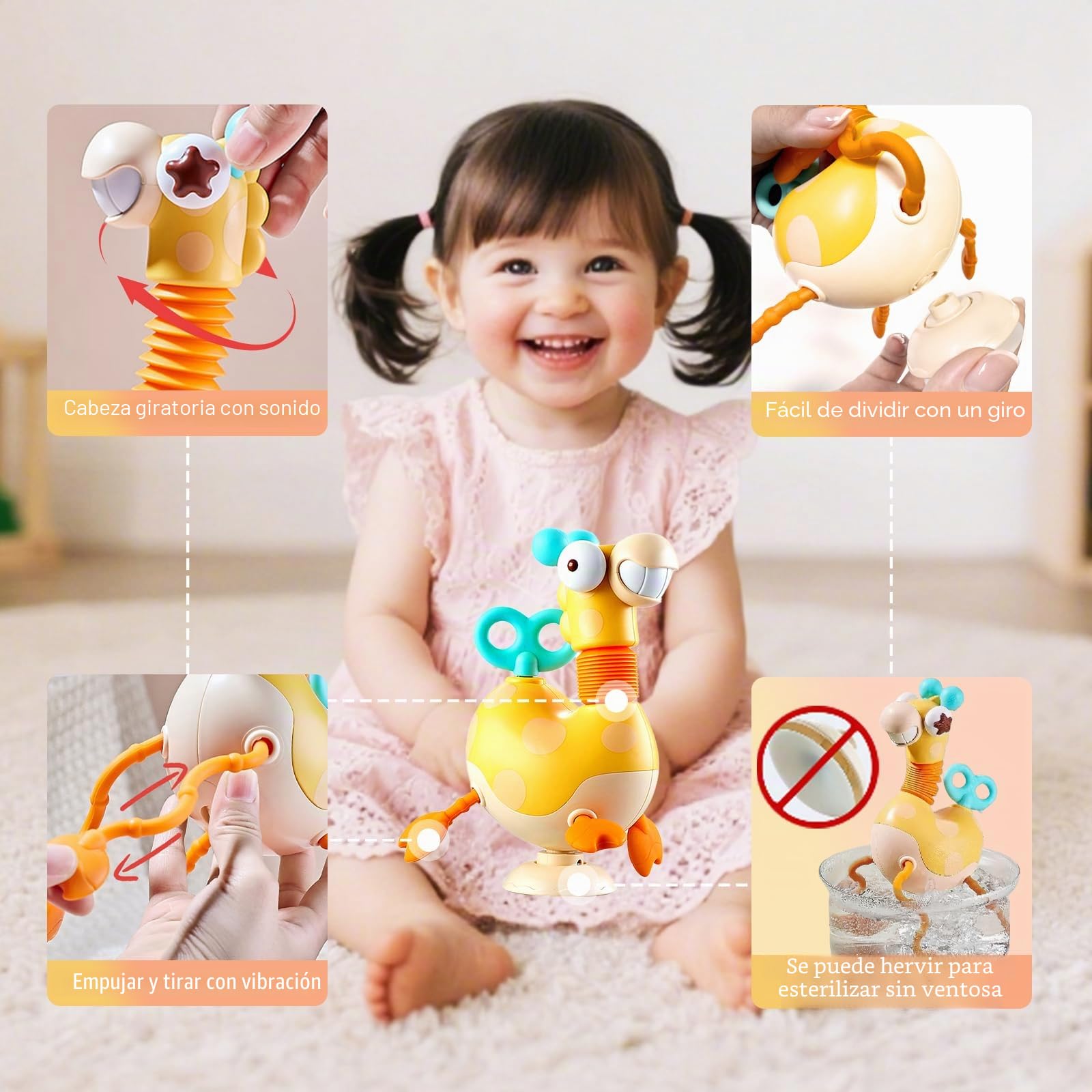Montessori Juguete con Ventosa Morder Silicona con Cuerda Actividad Sensorial para Viajar Juguete Cochecito Que Fomenta la Motricidad Fina Juguete para Bebés de 6 a 18 Meses y Niños Pequeños