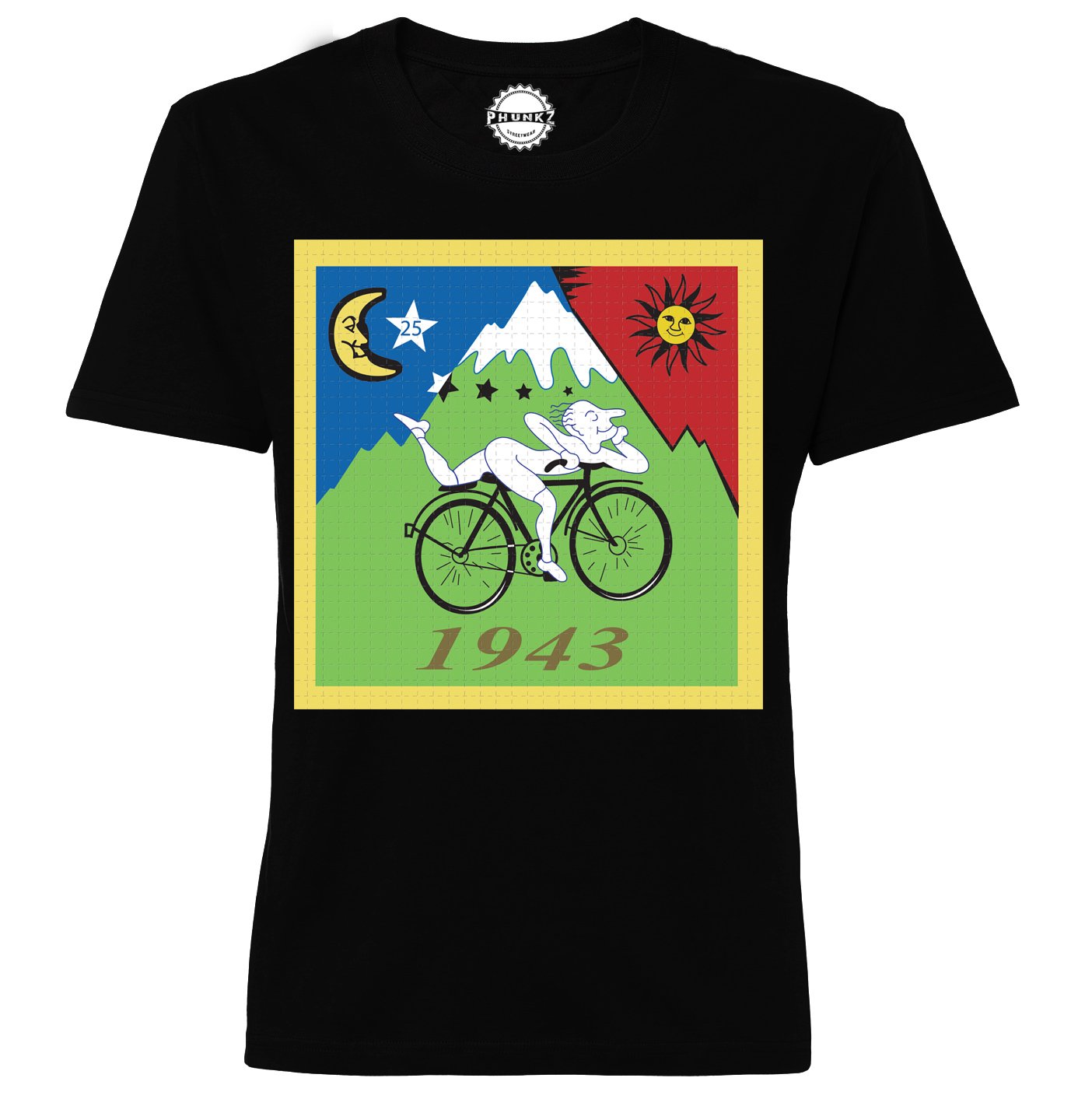 Black T-SHIRT Albert Hoffman Lsd Bike Blotter Art Acid Trippy Psychedelic, XL