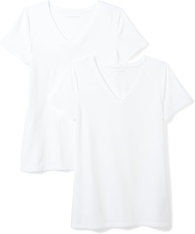 Amazon Essentials T-Shirt Col en V, à Manches Courtes, Coupe Standard Femme, Packs Multiples