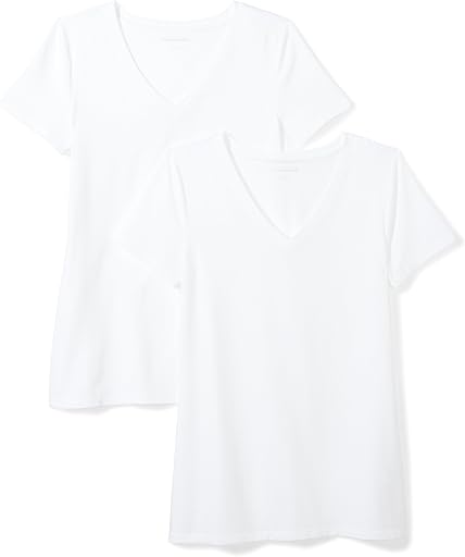 Amazon Essentials Women's Regular-Fit Short-Sleeve V-Neck T-Shirt, Multipacks