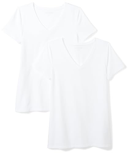 Amazon Essentials Women's Regular-Fit Short-Sleeve V-Neck T-Shirt, Pack of 2