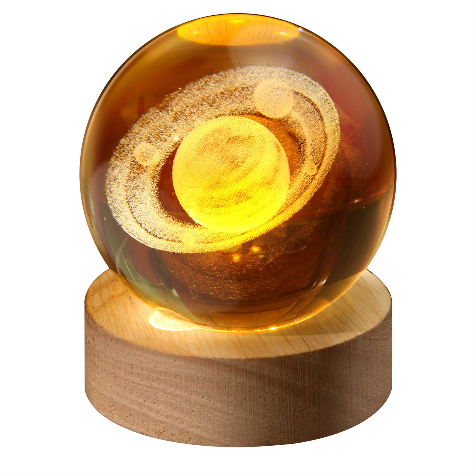 Crystal Balls with Wooden Base - Galaxy Crystal Ornaments & Gifts - Glass Balls Night Light for Home Decor