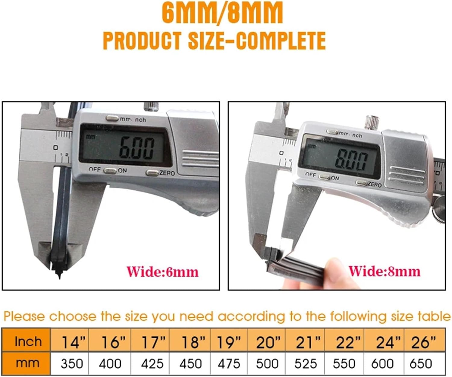 1PCS Windshield Windscreen 8MM 6MM 14"16"17"18"19"20"21"22"24"26"28" Car Wiper Blade Replacement Insert Refill Rubber Strip(8MM,17 inch 425mm)