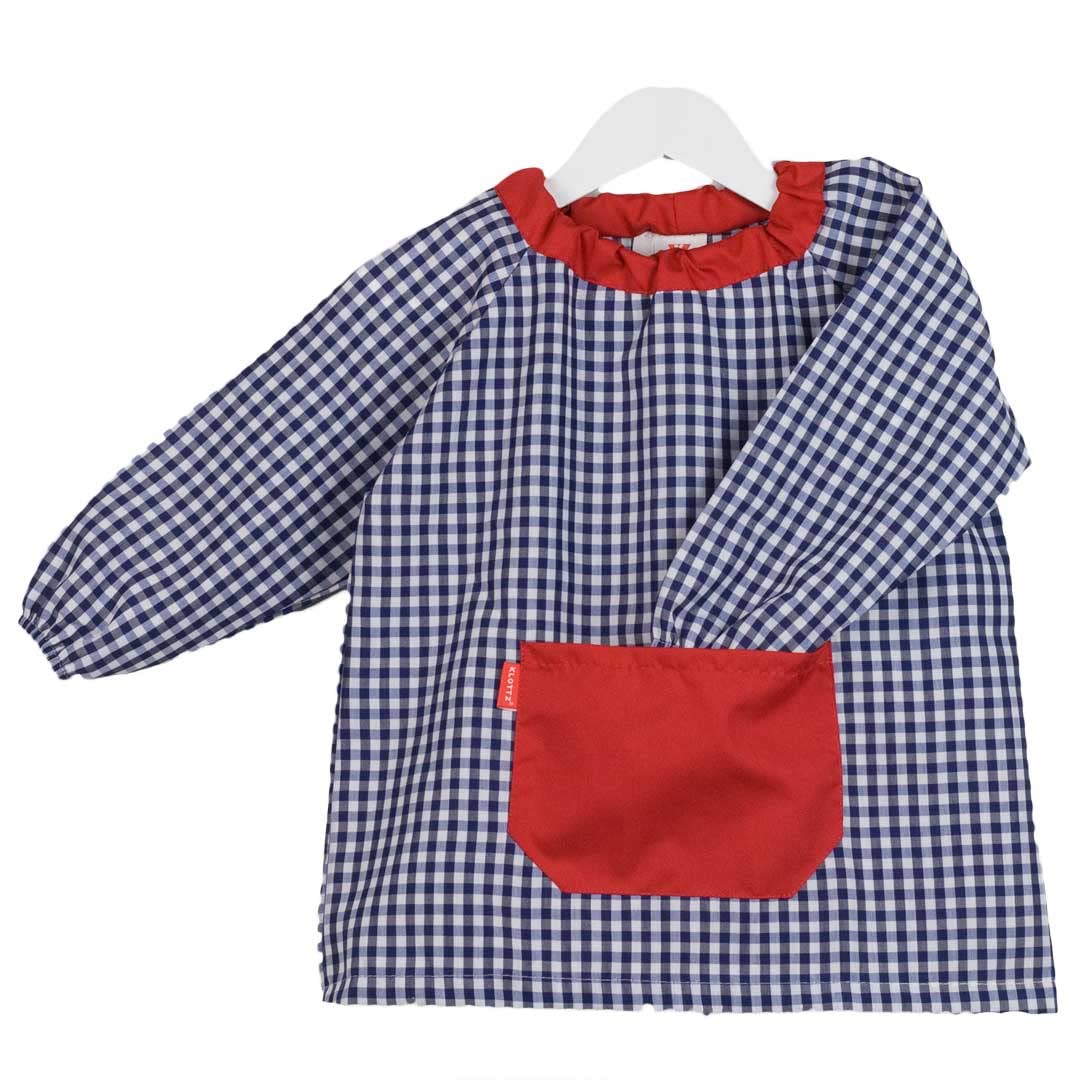 KLOTTZ PONCHO-C-Babi escolar infantil sin botones con bolsillos combinados. Bata guardería tipo poncho. Mandilón cuadros. No hace bolillos. Fabricado en España.