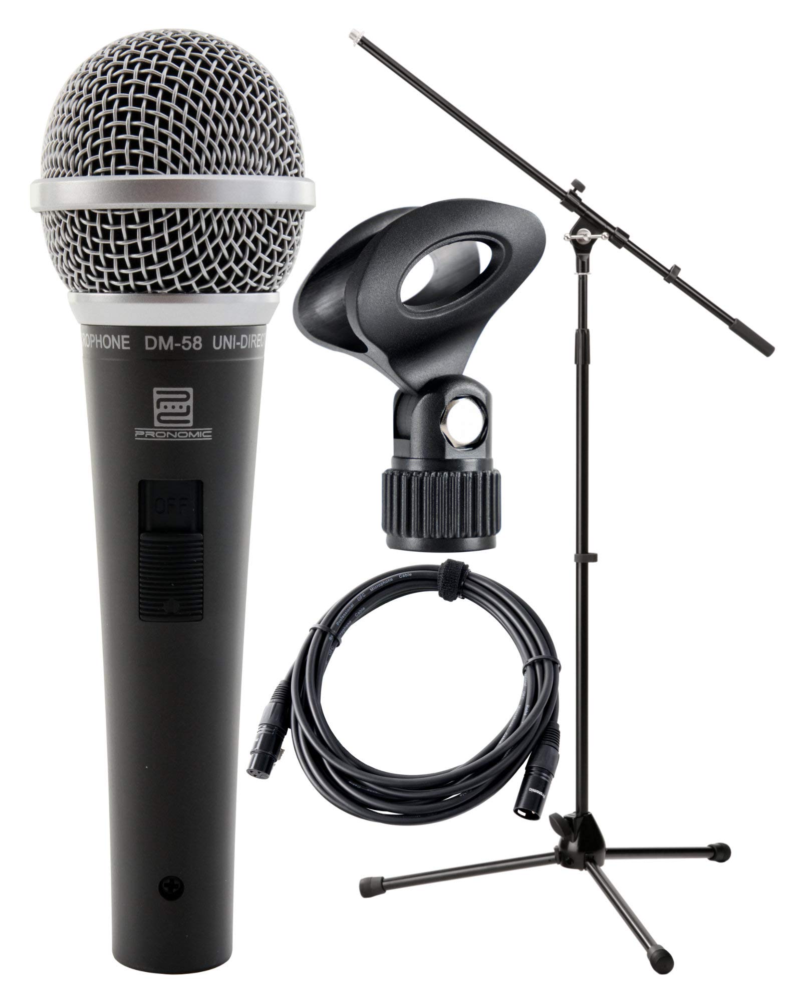 Pronomic DM-58 Microfono Vocale con Interruttore Starter SET incl. Supporto | Microfono universale per voce e canto, Adatto anche per la ripresa di strumenti, Suono estremamente bilanciato, Peso: 260 g
