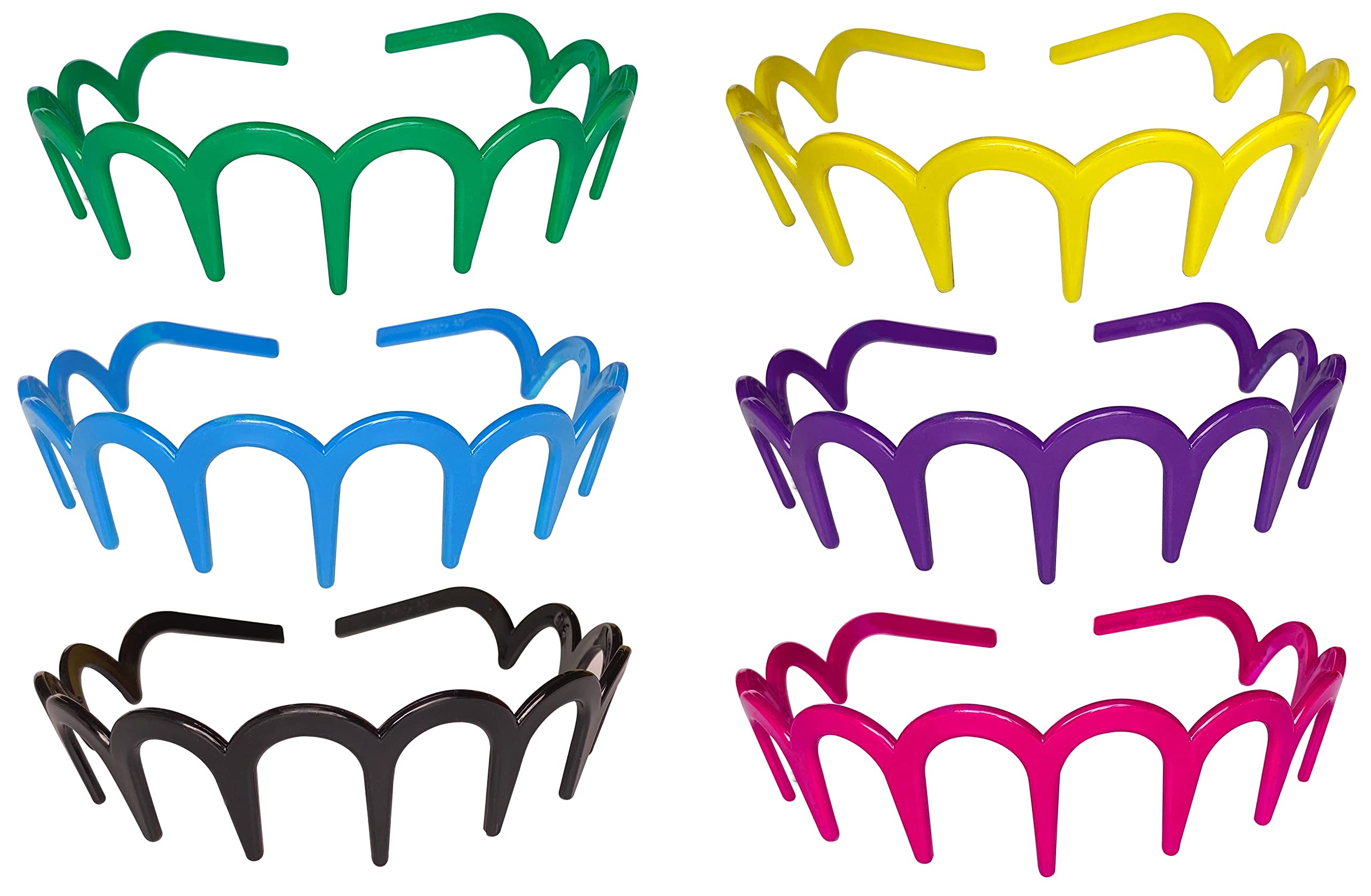 ANNA CREATIONS Glossy Multicolor Plastic Fancy Plastic Teeth Comb Shine Hair Bands For Girls and Women (Pack Of 6)