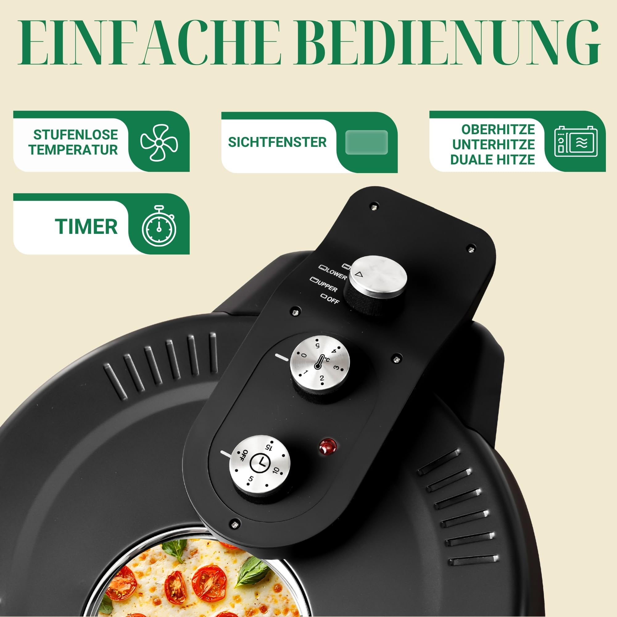 Four à pizza Sommertal PizzaProfi XXL avec plaque en pierre de 39 cm - four à pizza électrique, jusqu'à 400°C - Ensemble de 5 pièces avec insert de poêle, 2x pelle à pizza, cutter, pierre à pizza
