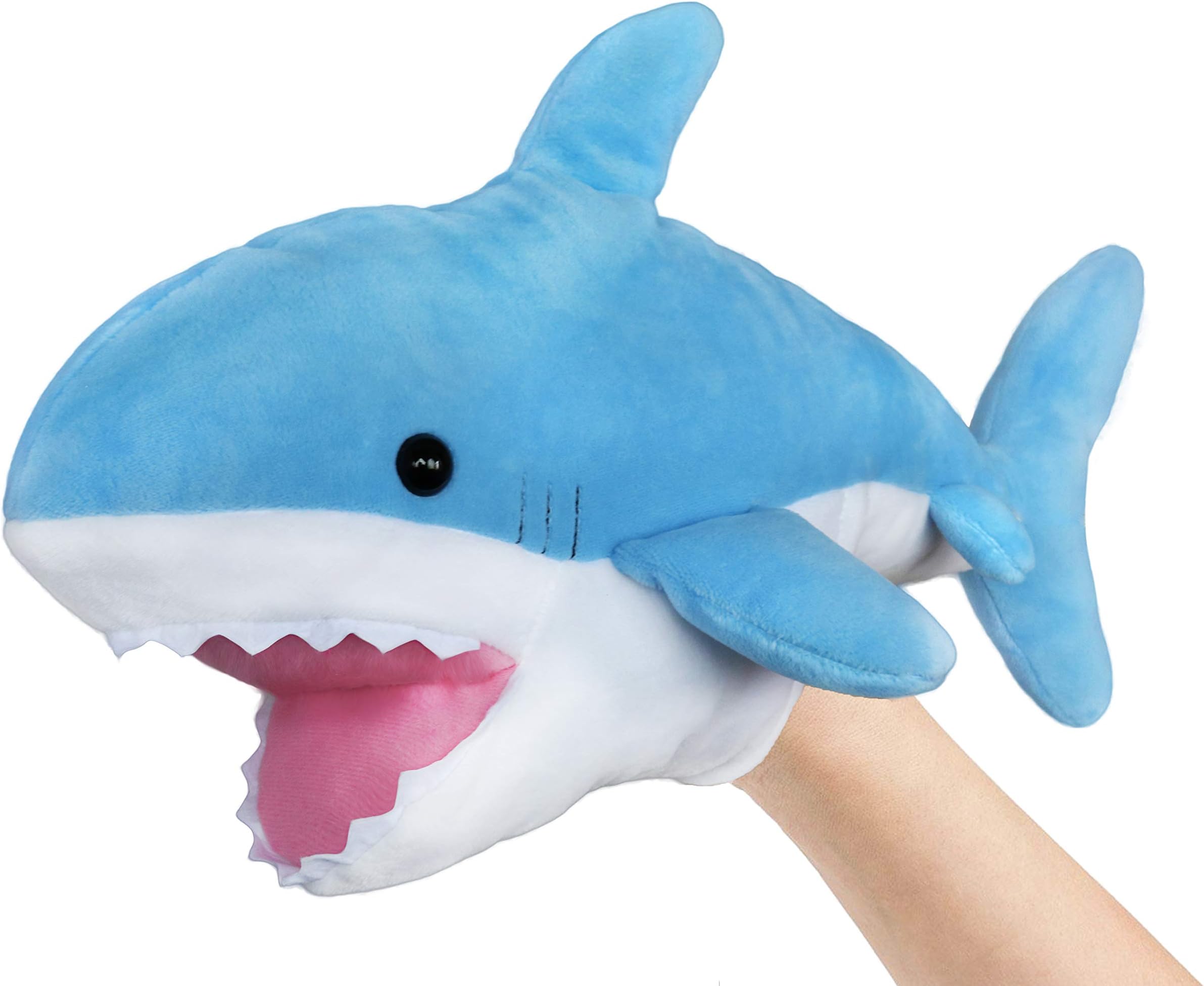 ICE KING BEAR Cute Blue Plush Shark Hand Puppet - Stuffed Animal Toy - 14 Inches Long