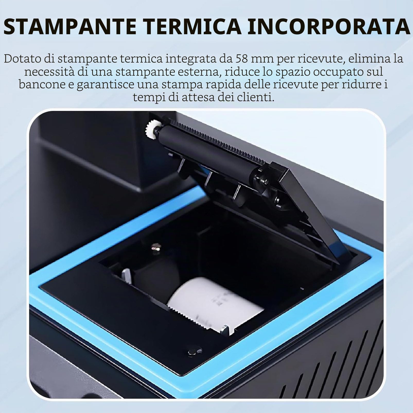 Registratore di Cassa Pos, Registratore di Cassa All-In-One per Piccole Imprese, con Touch Screen da 14", CPU I3 Dual-Core, Cassetto Contanti, Stampante da 58 mm, Scanner per Codici a Barre White