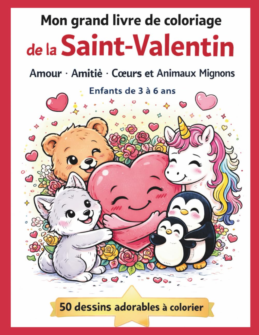 Mon grand livre de coloriage de la Saint-Valentin: Dessins d’amour et d’amitié avec des animaux mignons Pour enfants de 3 à 6 ans