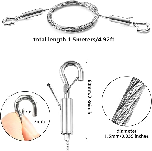 Miniatura 2 de SIDENUO Kit de alambre resistente para colgar cuadros, soporta 66 libras, paquete de 2 marcos de fotos con ganchos ajustables y cuerda de alambre de