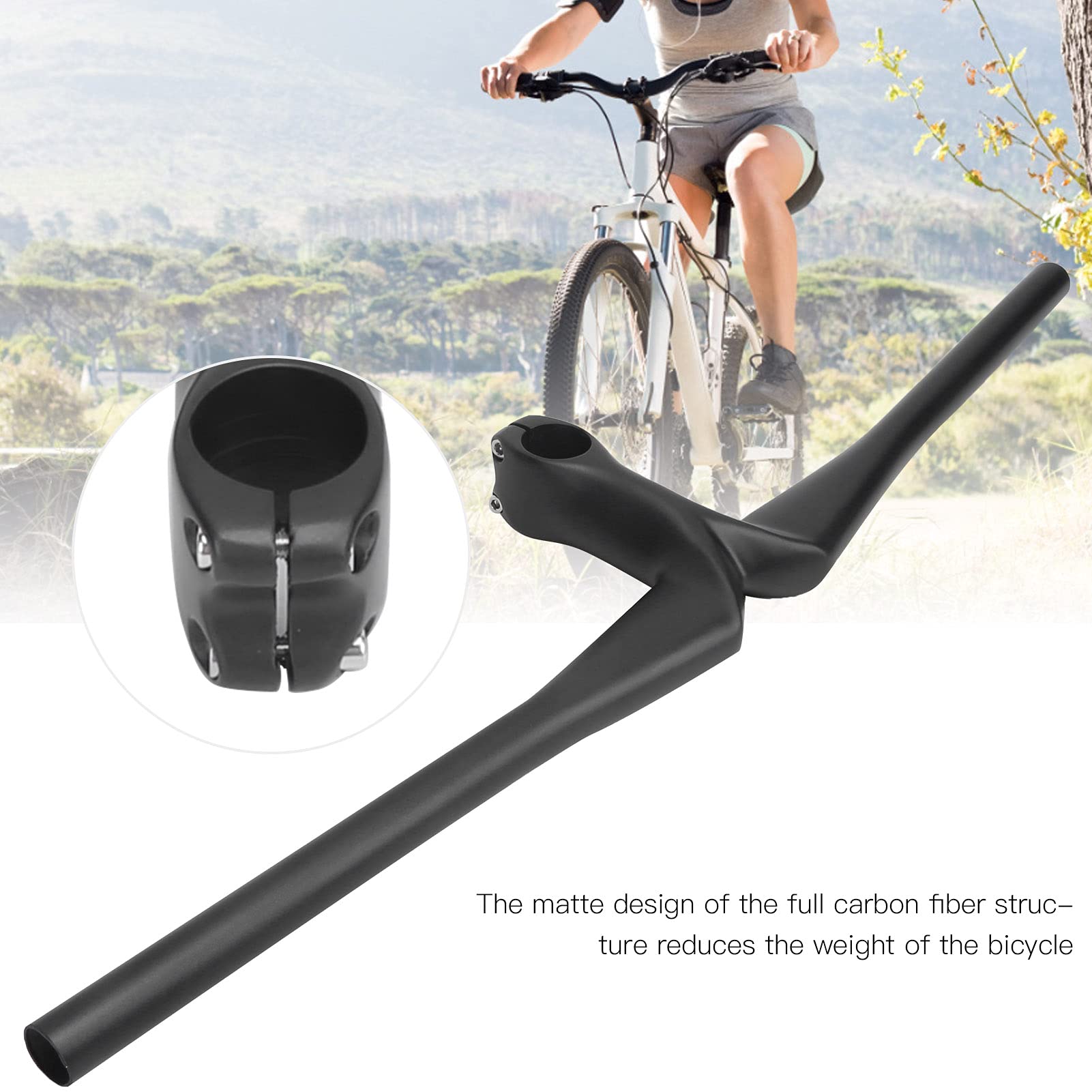 Manillar de Bicicleta de montaña, Manillar de Bicicleta Integrado de Fibra de Carbono Ligero, Manillar de Bicicleta Resistente a los Golpes para Ciclismo